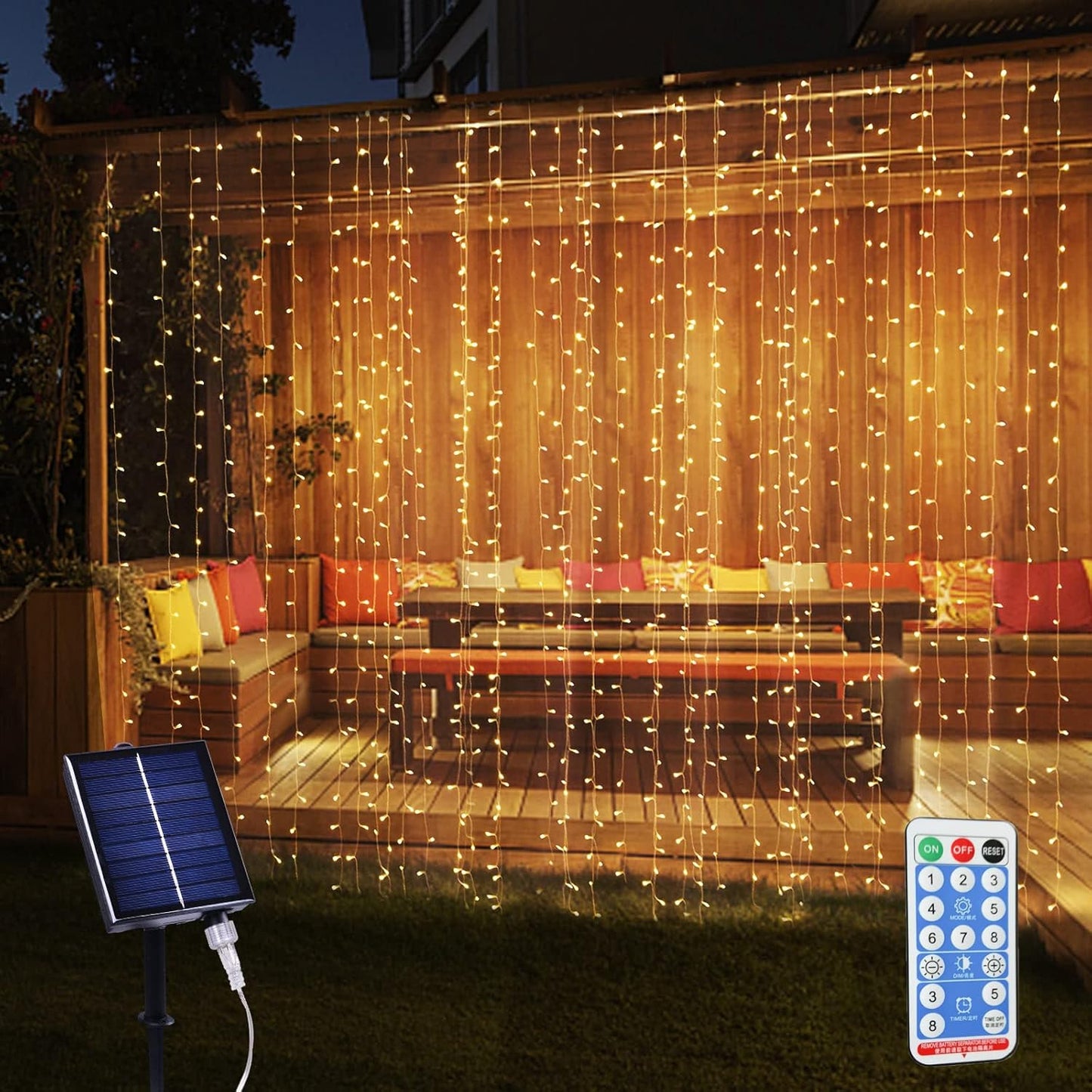 XINXIANLIAN Solar Curtain Lights: 8 Modes Twinkle White