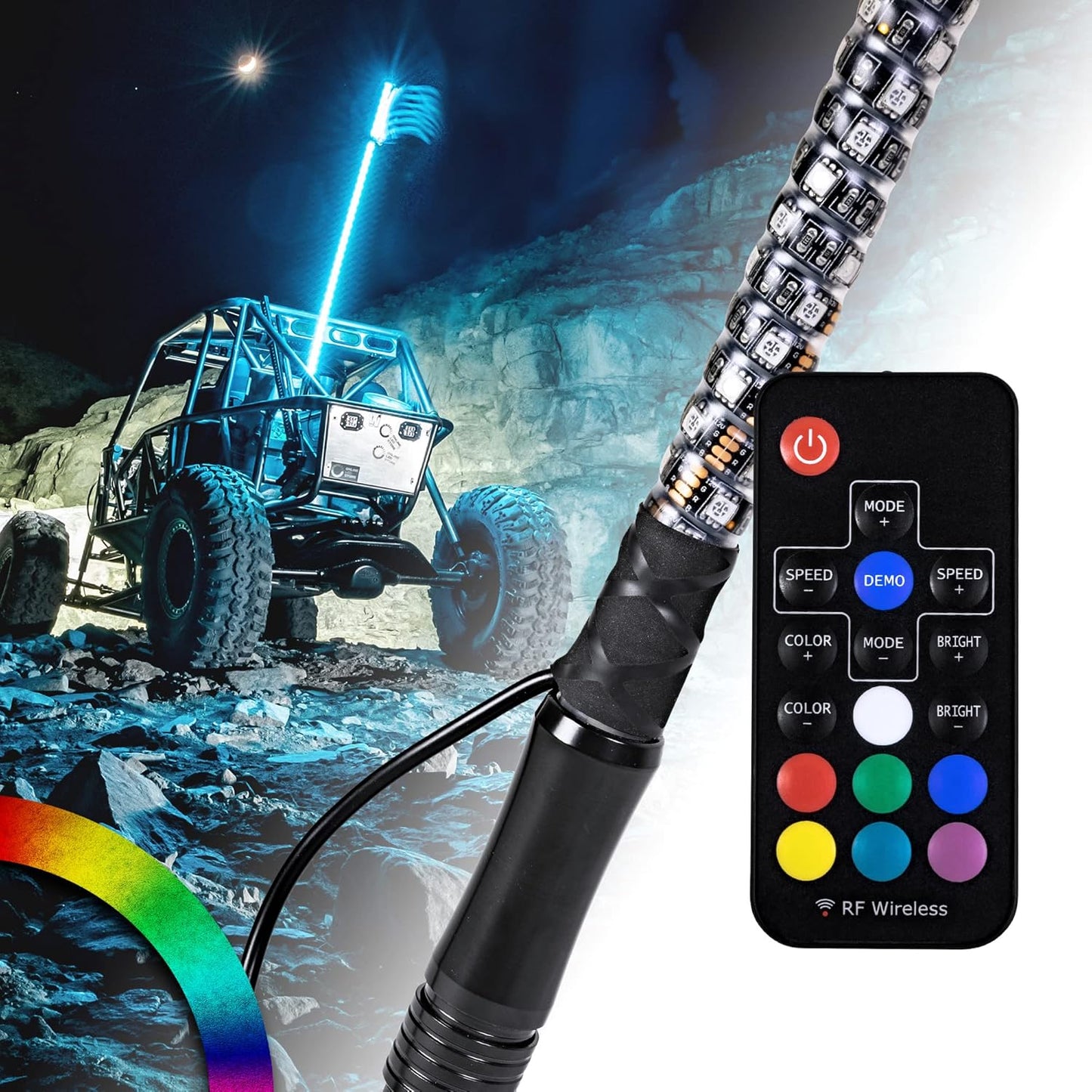 True Mods 4ft Spiral RGB LED Whip Light for UTV ATV Accessories