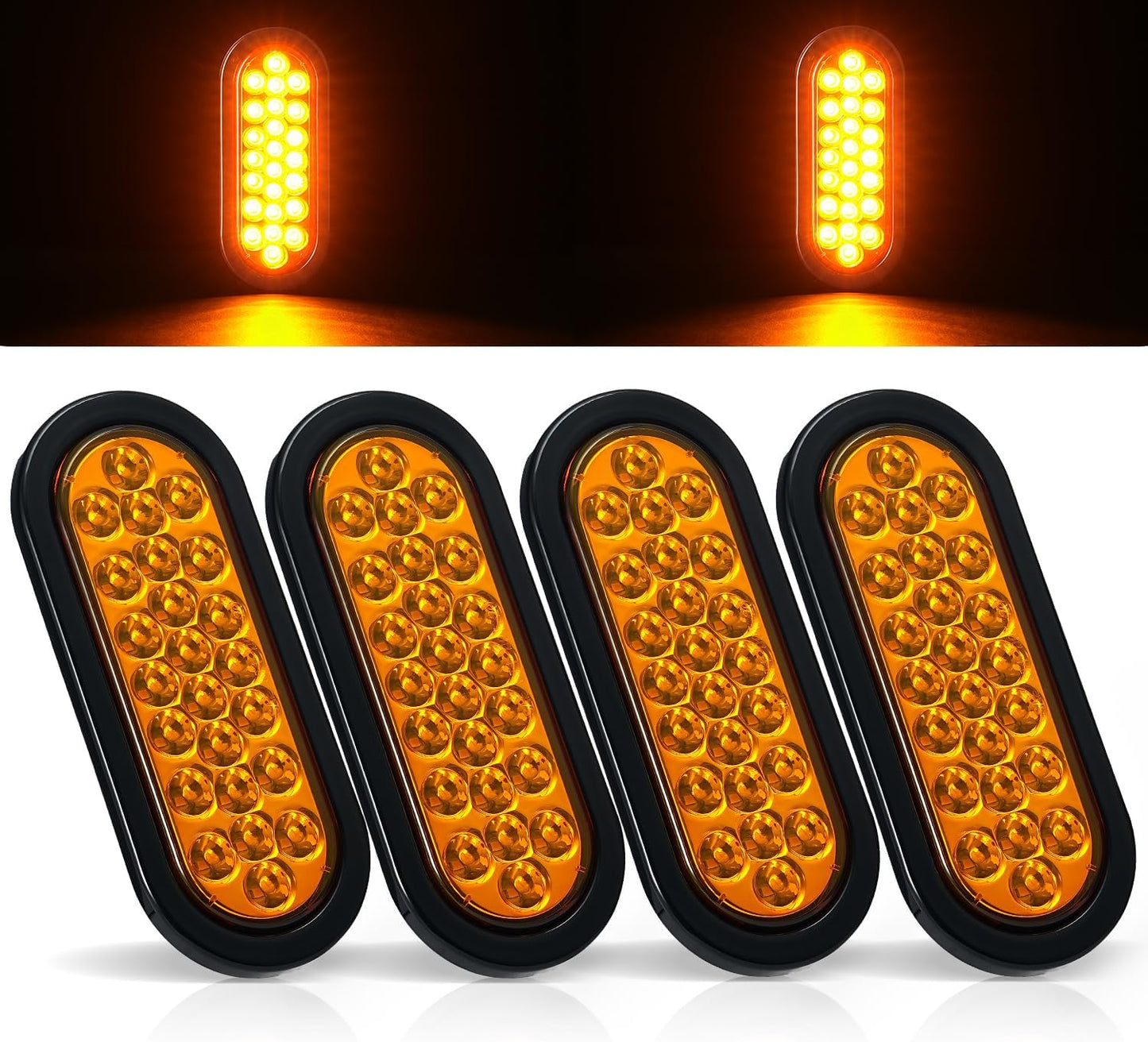 4Pcs 6.3 Inch Oval LED Strobe Lights for Trailer Tail Lights