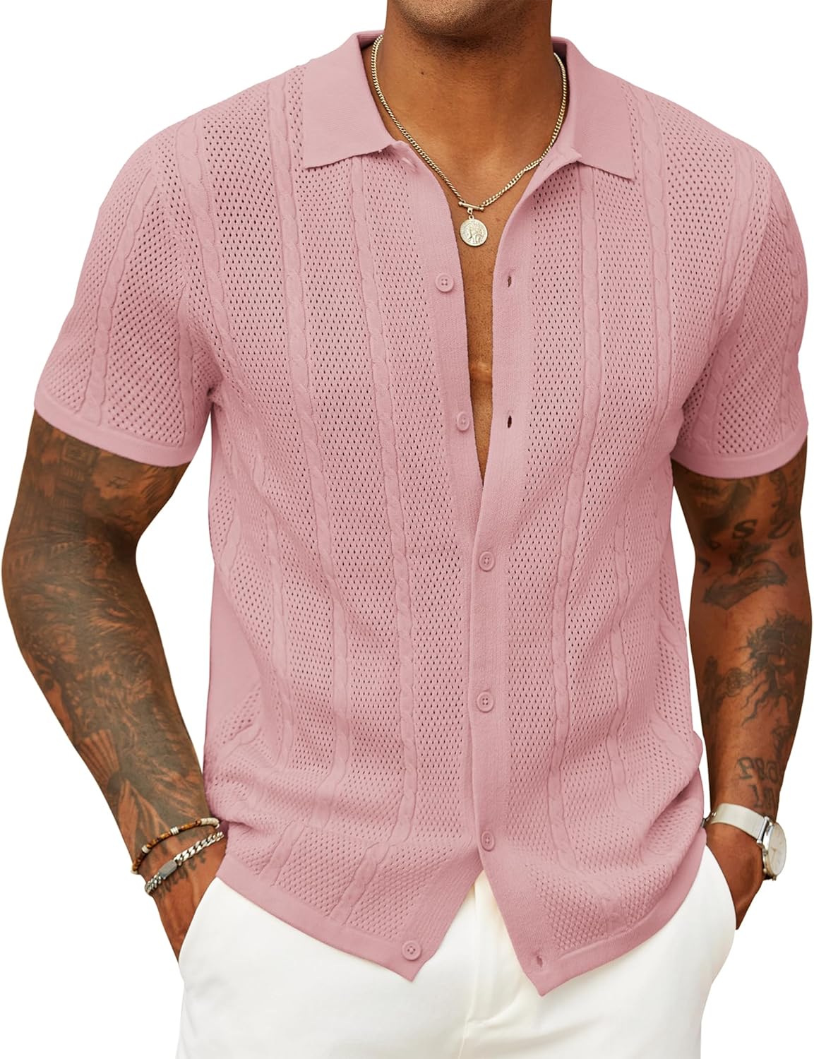 COOFANDY Mens Knit Button Down Shirts for Summer Style