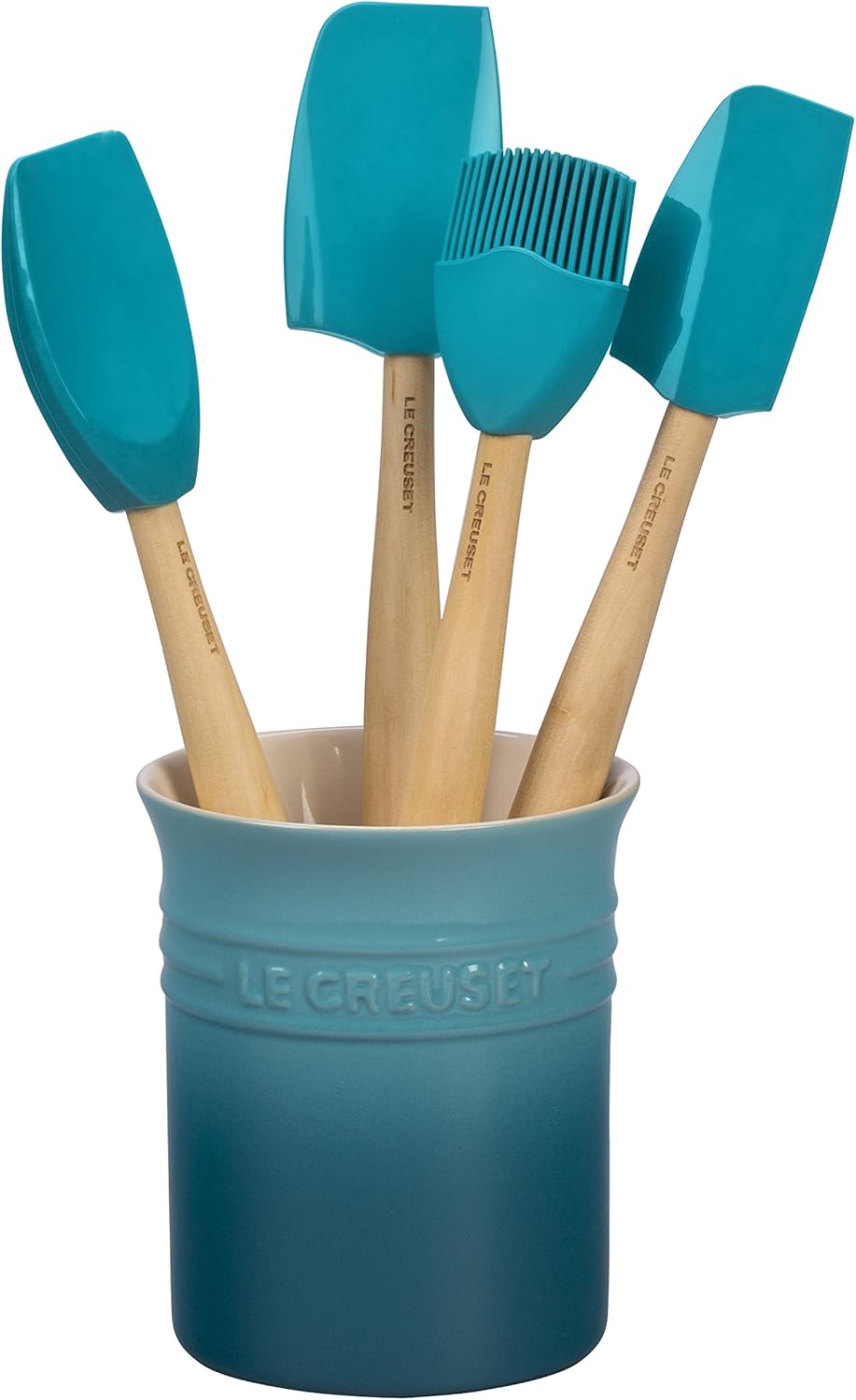 Silicone Utensil Set with Stoneware Crock, 5 pc, Heat-Resistant