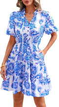 Summer Floral Short Dress V Neck Ruffle Boho Mini - Flattering Fit