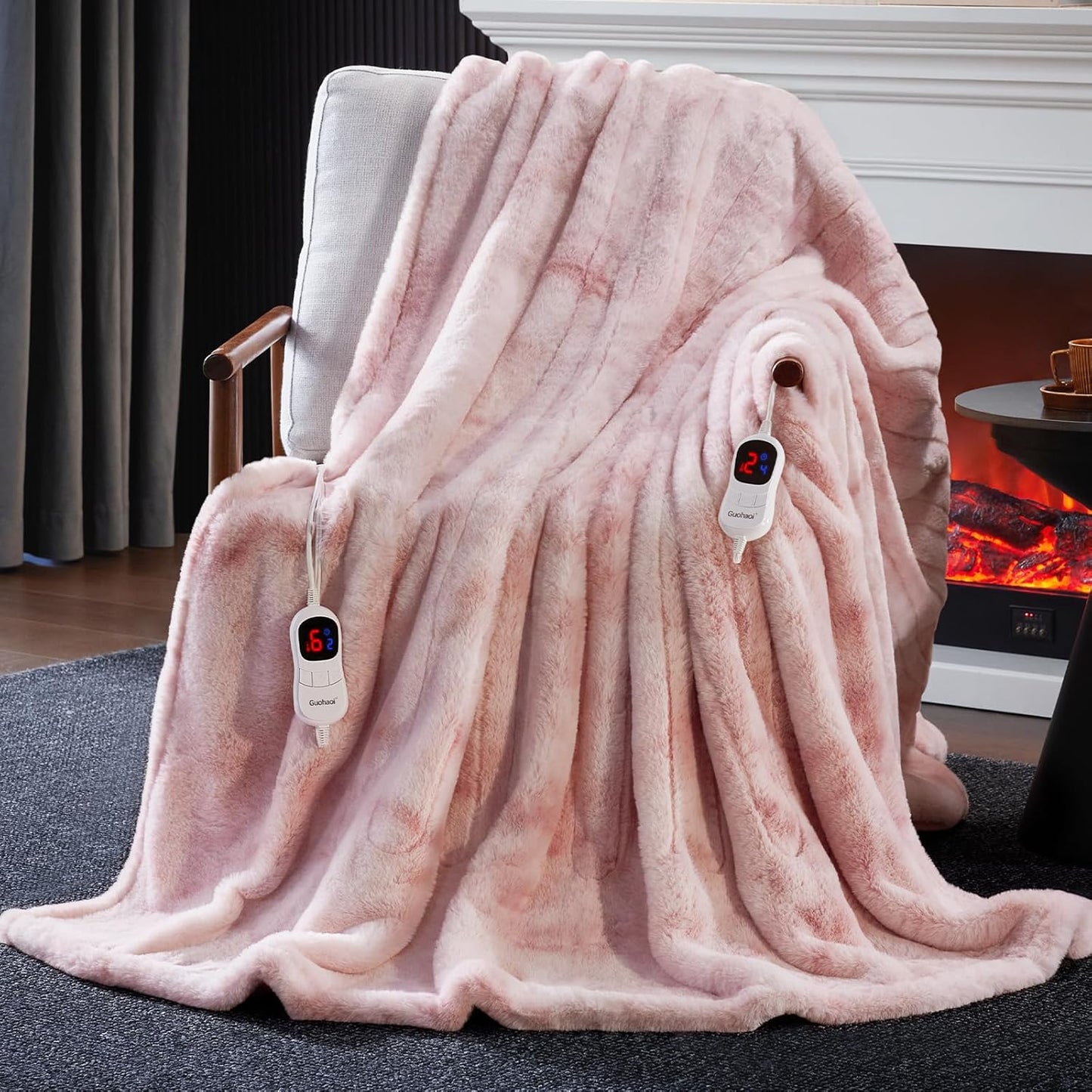 Guohaoi Heated Blanket Electric Throw - Soft Faux Rabbit Fur