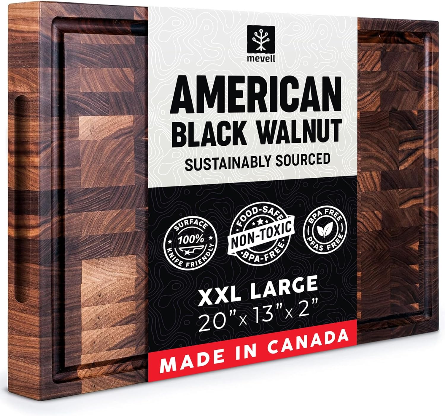 Walnut End Grain Cutting Board for Kitchen, Reversible Design