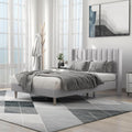 Full Size Light Grey Linen Bed Frame with Wingback Headboard - No