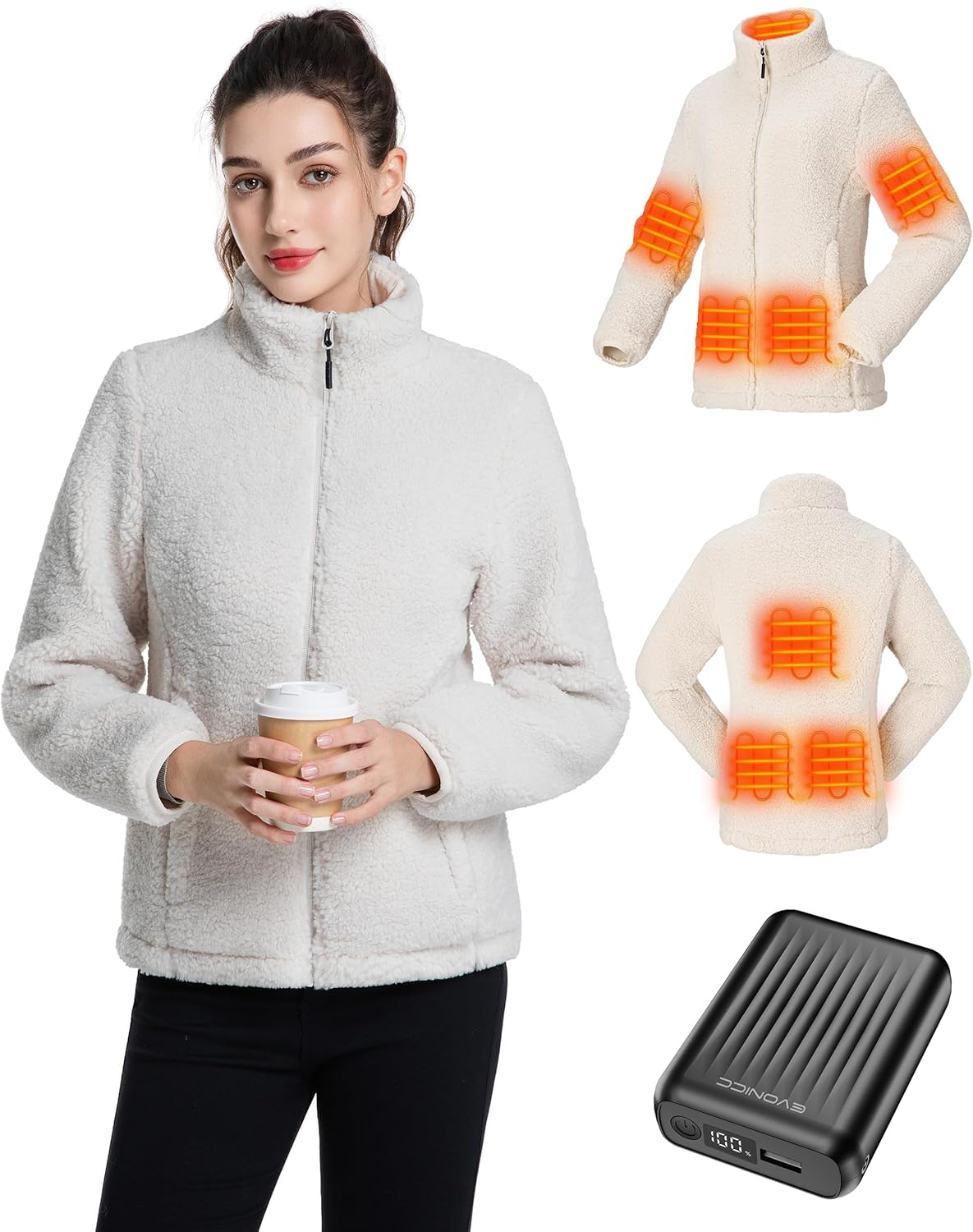 Fuzzy Fleece Heated Jacket for Women with 12V Battery Pack