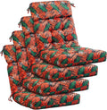 Tufted High Back Chair Cushions 4-Pack Palm Leaves Orange Green