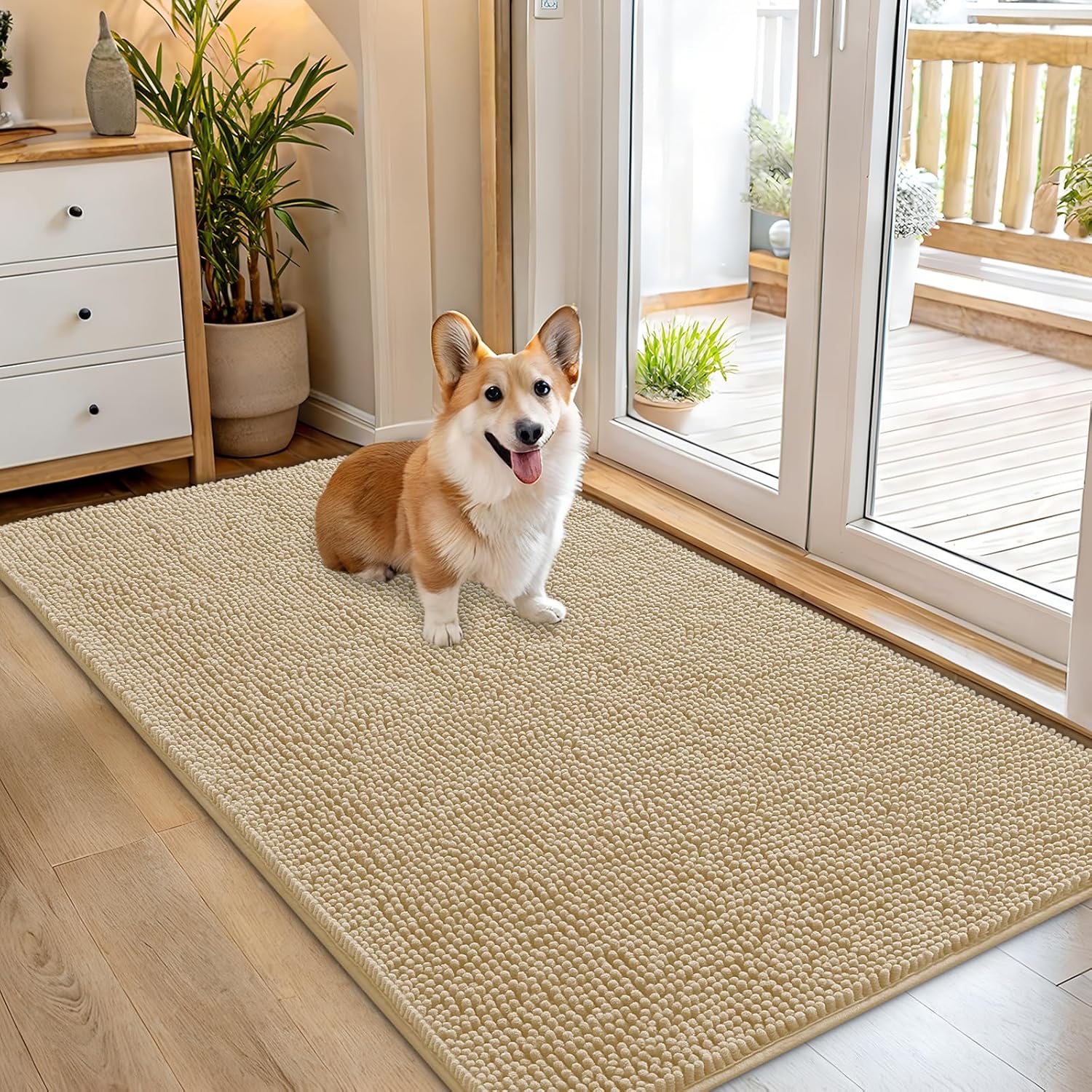 OLANLY Dog Door Mat for Muddy Paws - Absorbent Chenille Mat
