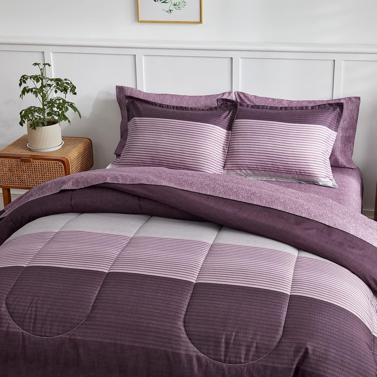 Flysheep Ombre Striped Bed in a Bag 7 Pieces Queen Size Set