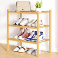 Smiry Shoe Rack 3 Tier Small Bamboo Organizer - Stackable Wooden Shelf
