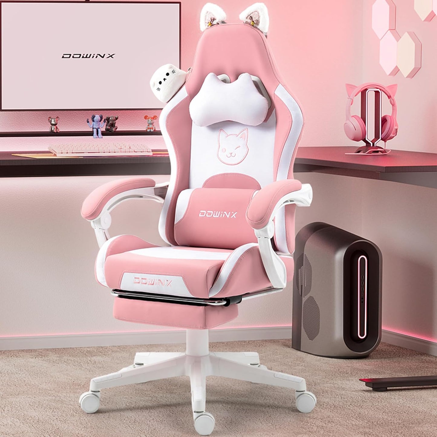 Dowinx Gaming Chair with Cat Ears and Massage Support for Comfort