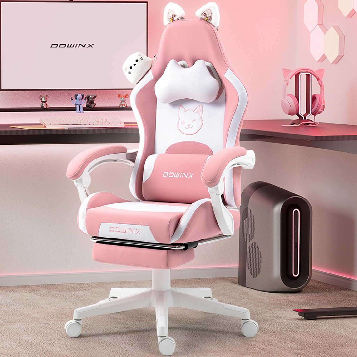 Dowinx Gaming Chair with Cat Ears and Massage Support for Comfort
