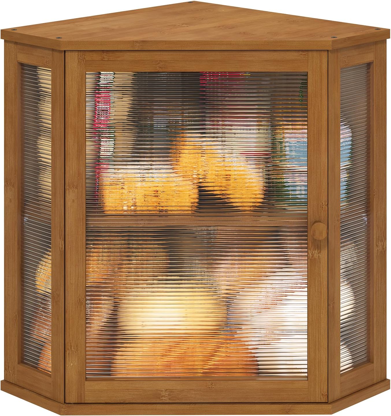 Corner Bread Box for Kitchen Counter - Large Capacity Bamboo Storage