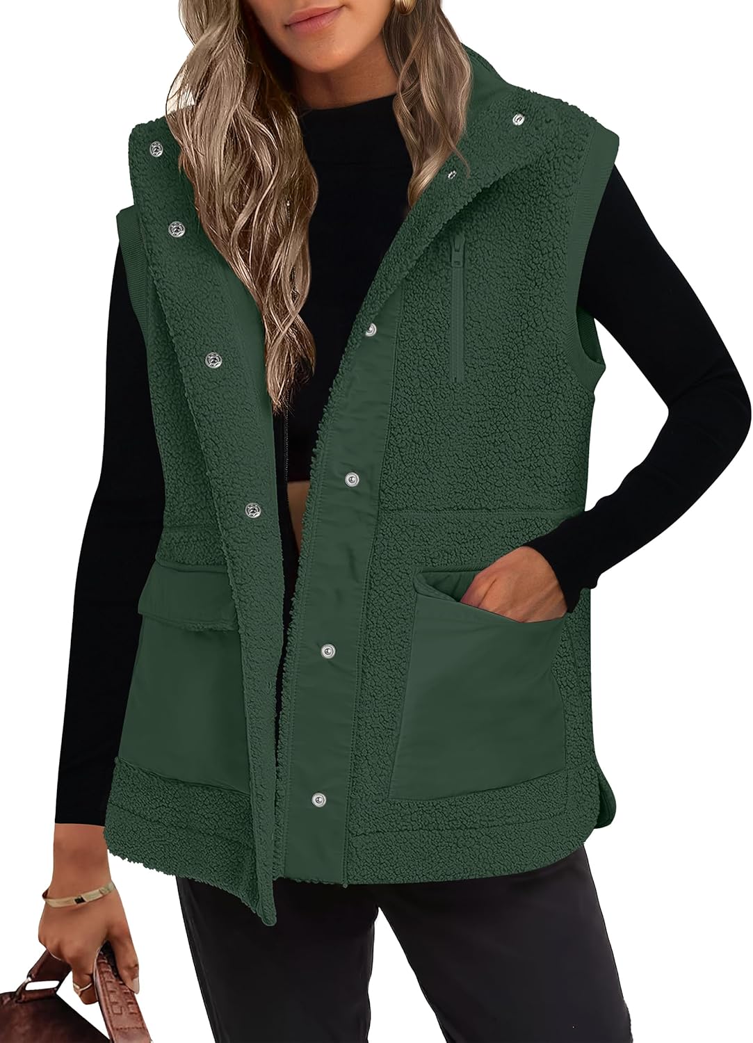 Womens Fleece Vest Loose Warm Button Down Sherpa Jacket 2025