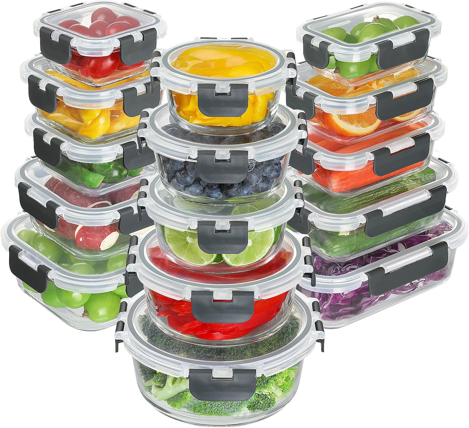 30 Piece Glass Food Storage Containers Set for Meal Prep