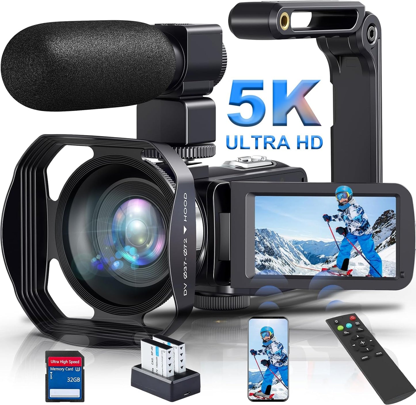 5K 64MP Night Vision Vlogging Camera with 18X Zoom Features