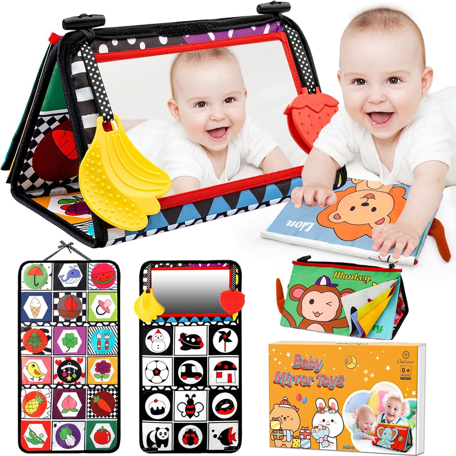 High Contrast Baby Toy Set with Crinkle Book & Teethers
