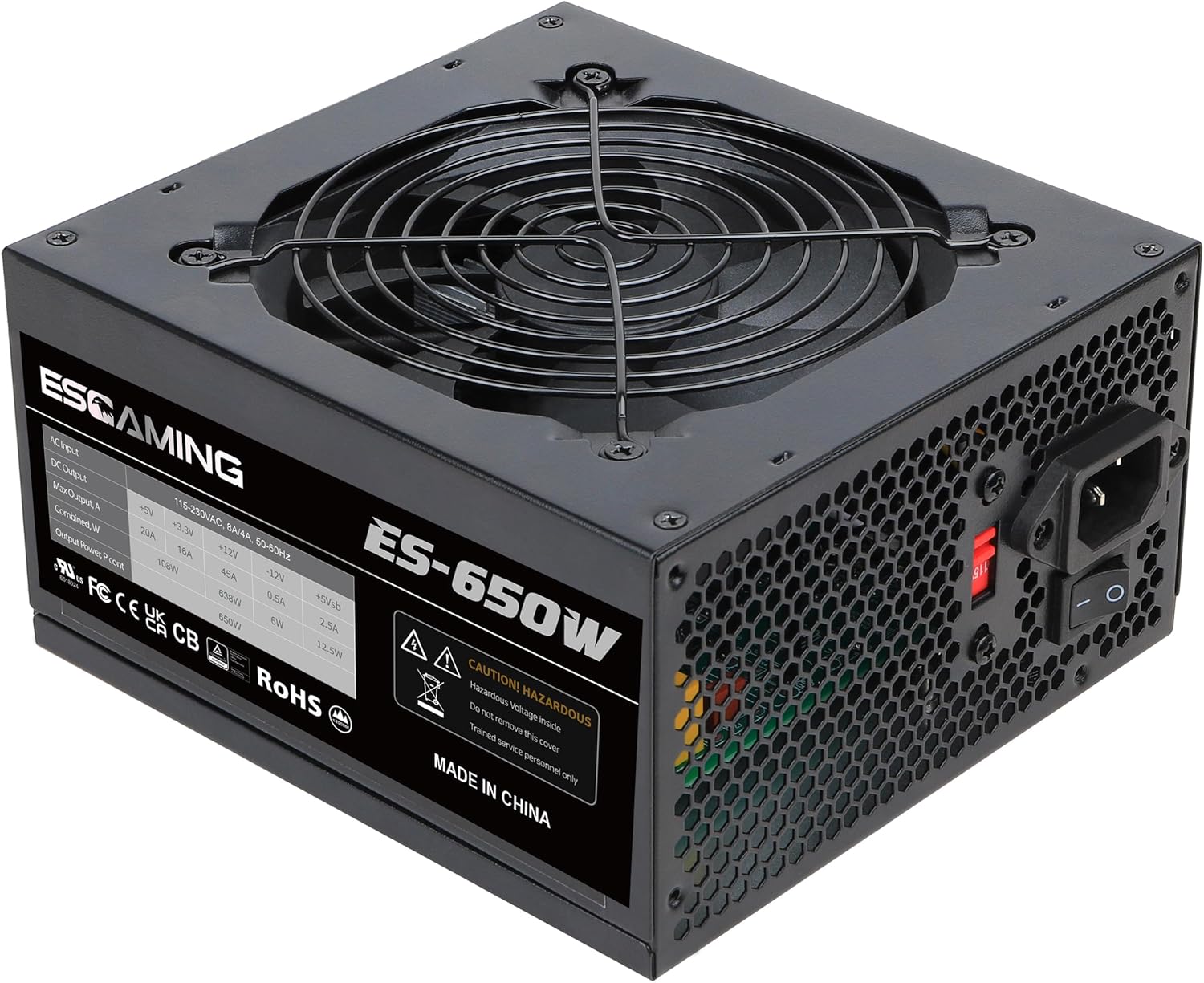 ESGAMING 650W PSU - Non-Modular ATX Power Supply with Fan