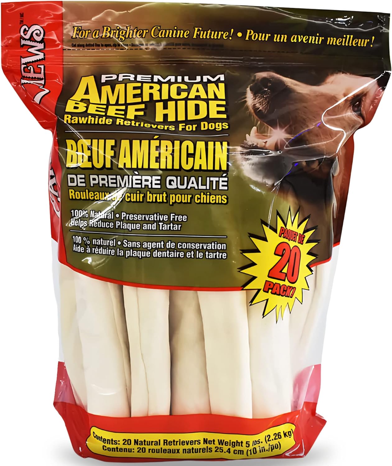 Durable Rawhide Bones for Large Dogs - 20 Pack of Chews
