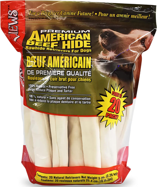 Durable Rawhide Bones for Large Dogs - 20 Pack of Chews