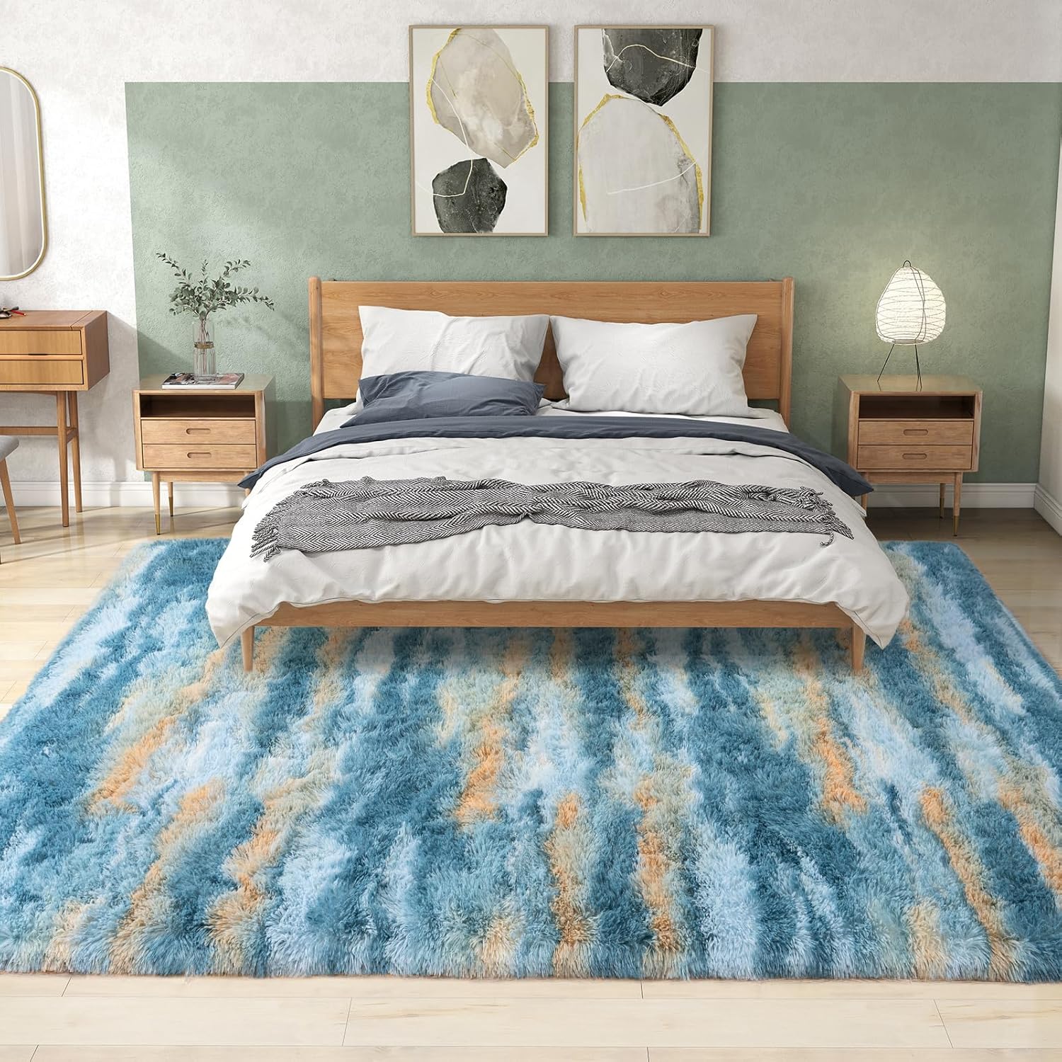 Ultra Soft Shag Living Room Rug 5x7 Abstract Blue for Kids