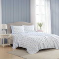 Queen Sheet Set Cotton Percale Bedding - Crisp Floral Ribbon Blue