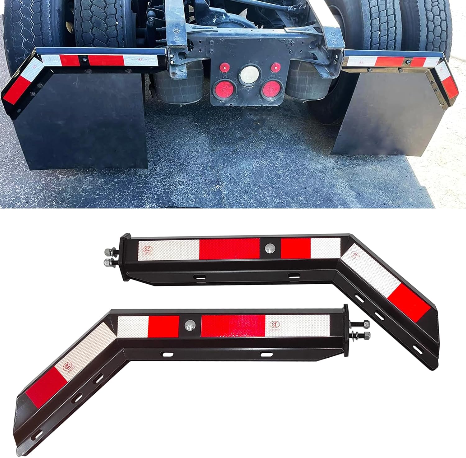 Black Angled Spring Loaded Mud Flap Hanger Bracket Set for Trucks