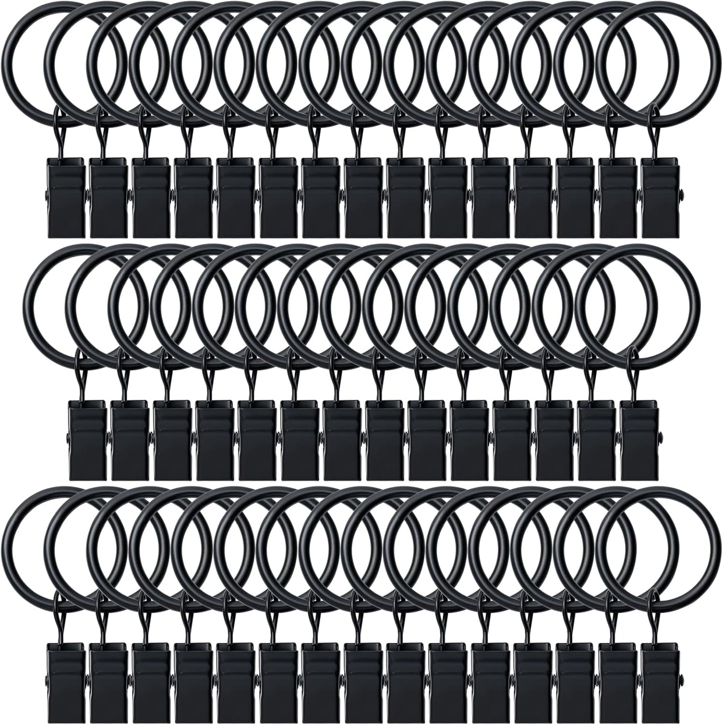 Premium 1-inch Curtain Rings with Clips - Set of 44