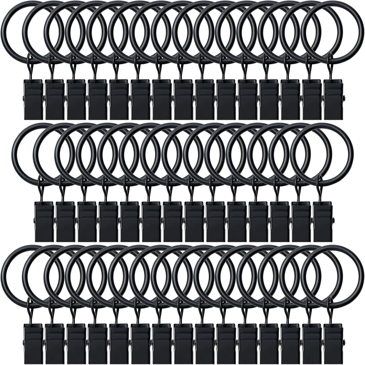 Premium 1-inch Curtain Rings with Clips - Set of 44