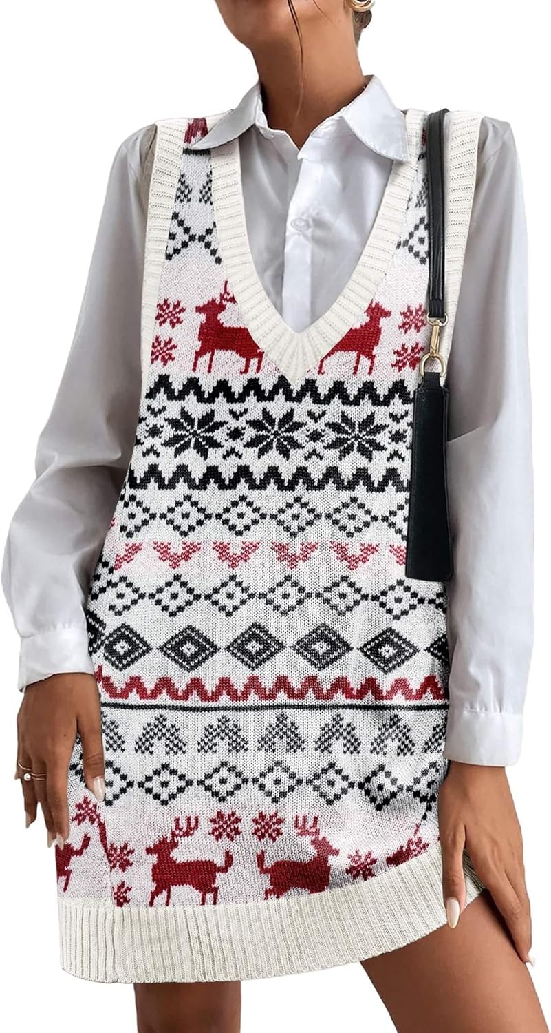 Oversized V Neck Sleeveless Knit Pullover Vest with Pockets