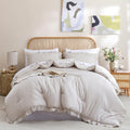 Queen Size Comforter Beige Ruffle Comforter Set for Queen Bed - Soft