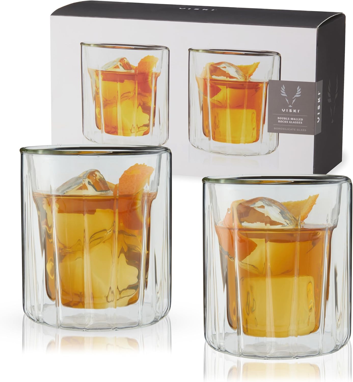 Viski Double Walled Rocks Glasses - Insulated Whiskey Tumblers