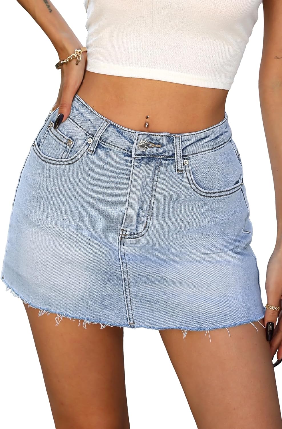 ELLEVEN Denim Skirt with Shorts Mini Skort for Casual Style