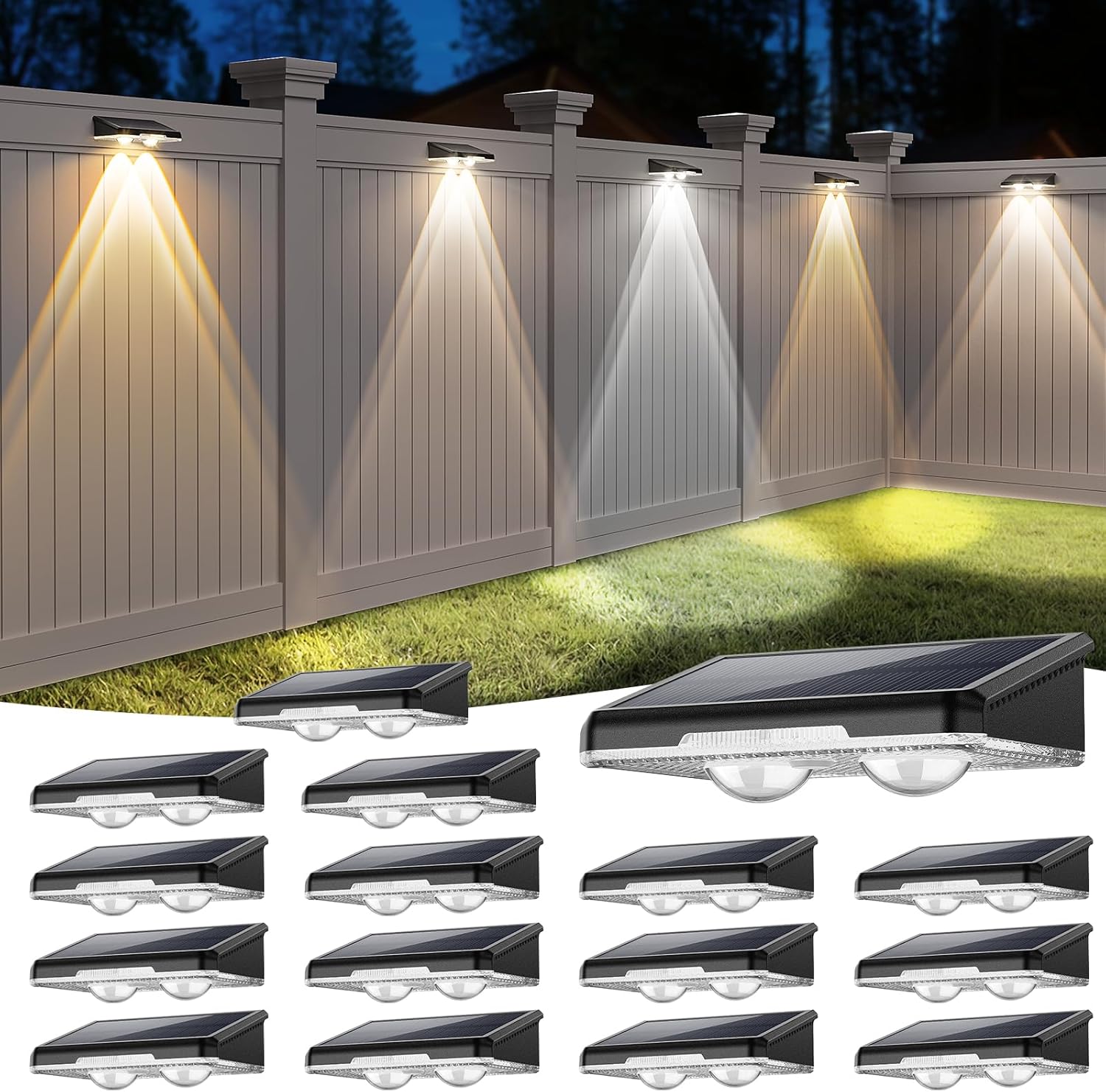 Solar Fence Lights Outdoor with 3 Modes for Yard and Patio