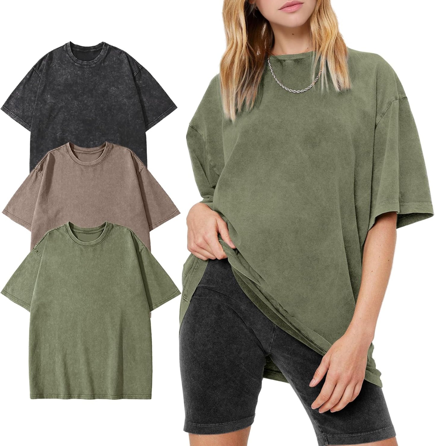 Oversized Women's T-Shirts Cotton Vintage Washed Summer Tops