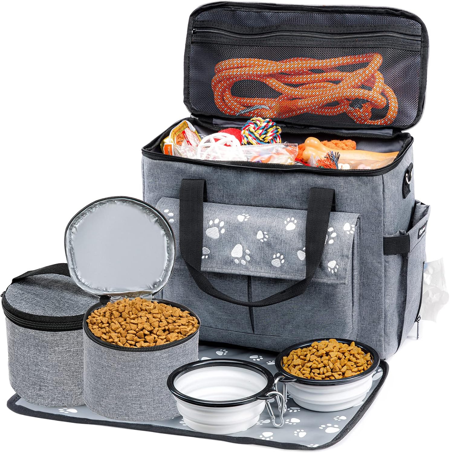 Large Dog Travel Bag for Weekend Trips with Collapsible Bowls