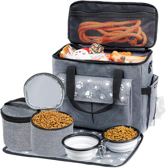 Large Dog Travel Bag for Weekend Trips with Collapsible Bowls