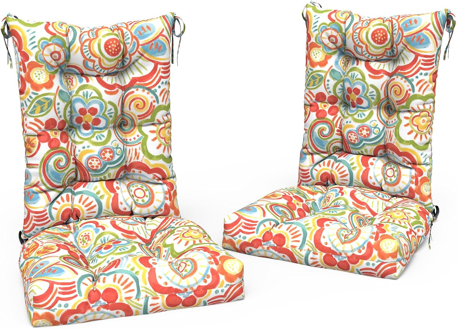 Fade/Water Resistant Rocking Chair Cushions Set - Flower Red