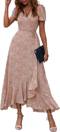 Women's Summer Maxi Wrap Dress with Ruffle Split - Flowy Fit