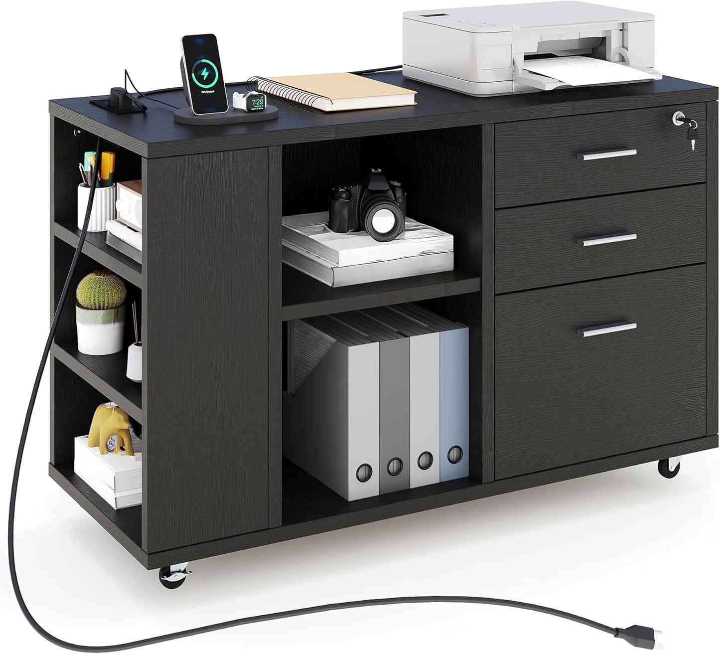 YITAHOME Mobile Lateral Filing Cabinet with Charging Station