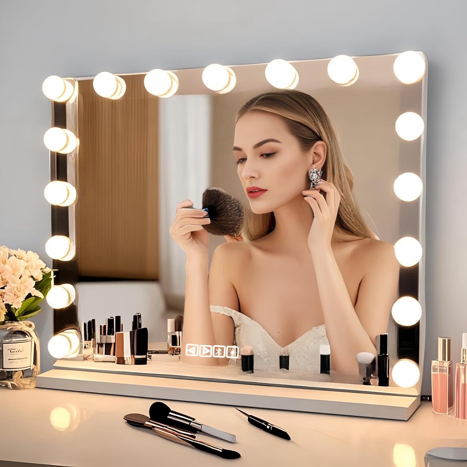 24.4in X 20.5in Wall-Mounted Mirror with Bluetooth & Lights