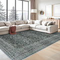 Washable Oriental Area Rug 9x12 - Soft Distressed Floral Rug