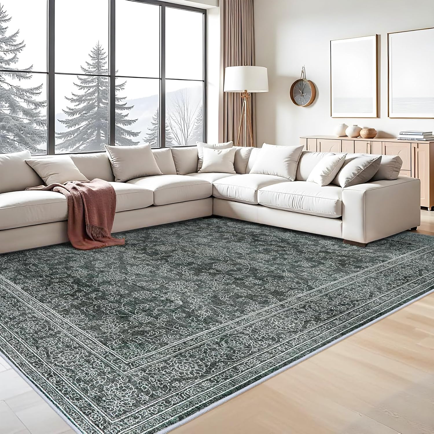 Washable Oriental Area Rug - 9x12 Soft Carpet for Living Room