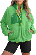 Women Fuzzy Fleece Pullover Sherpa Jacket - Cozy Color Block Layer