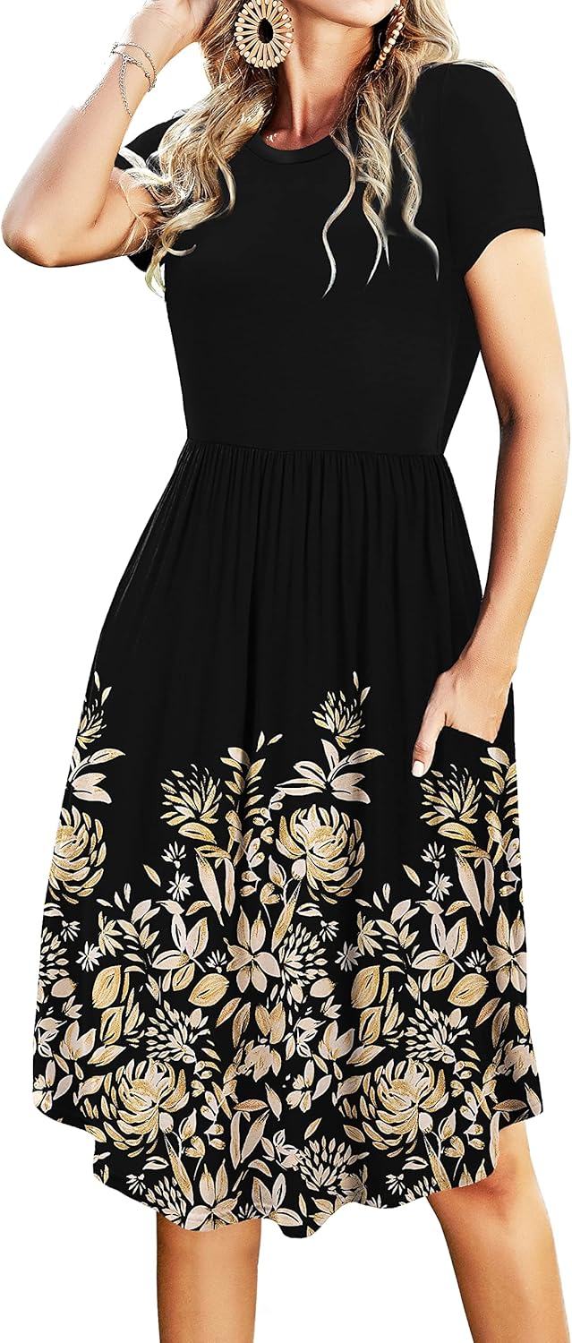 Simier Fariry Womens Summer Pocket Knee Length Casual Dress