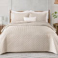 Queen Full Size Soft Quilt Set Brich Beige - All-Season Coverlet