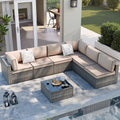 SUNLEI 7 PCS Patio Furniture Set with Gas Propane Fire Pit
