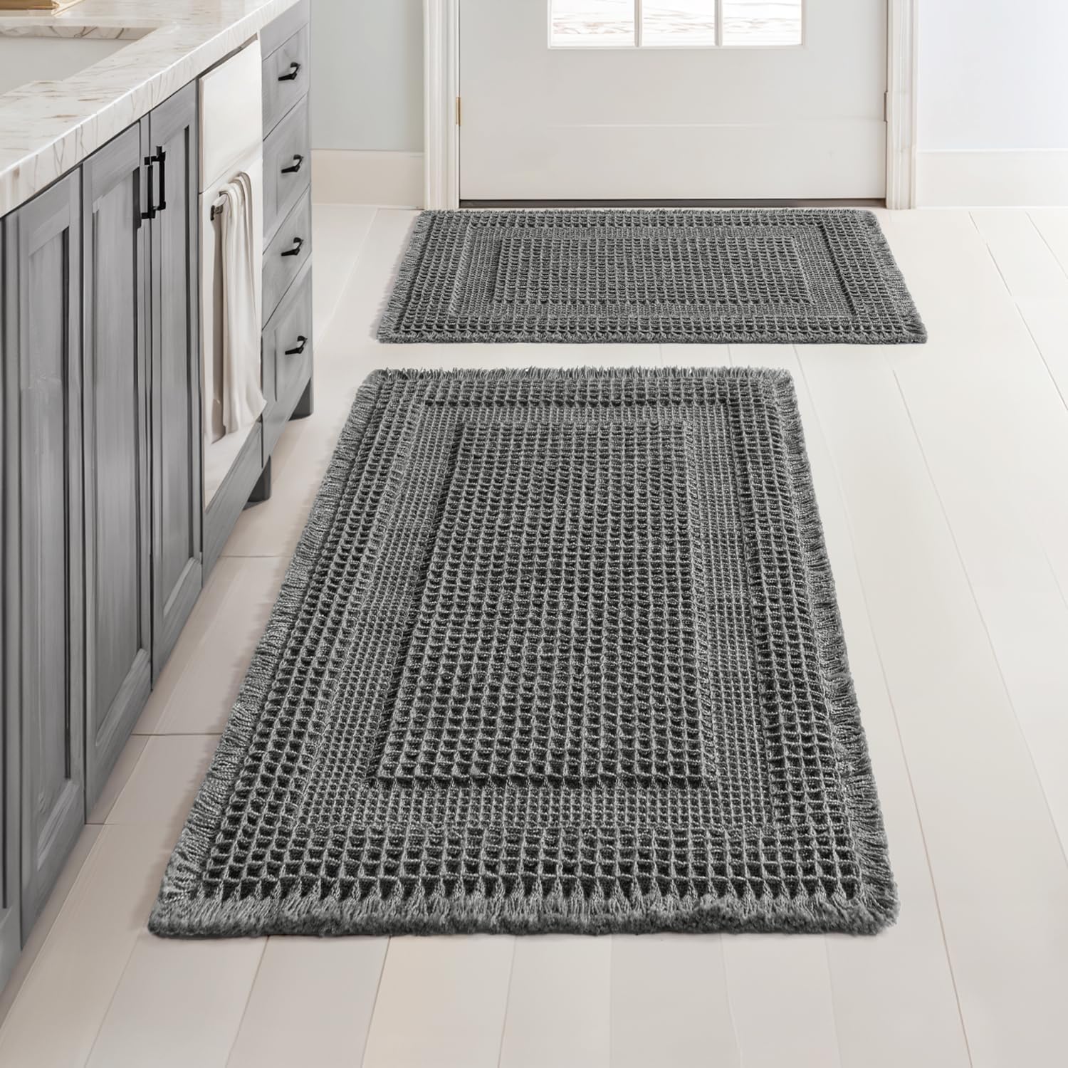 MIULEE Set of 2 Waffle Bathroom Rugs for Comfort and Safety