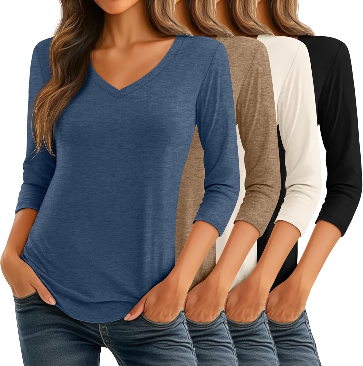 Ficerd Women's 3/4 Sleeve T Shirts for Casual Summer Style