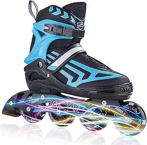 ITurnGlow Adjustable Inline Skates for Kids and Adults with Lights
